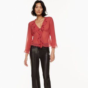 NWT!!!ARITZIA/WILFRED "BEATRIX"FAUX LEATHER HIGH WAISTED FLARE BLACK PLANT SZ.10